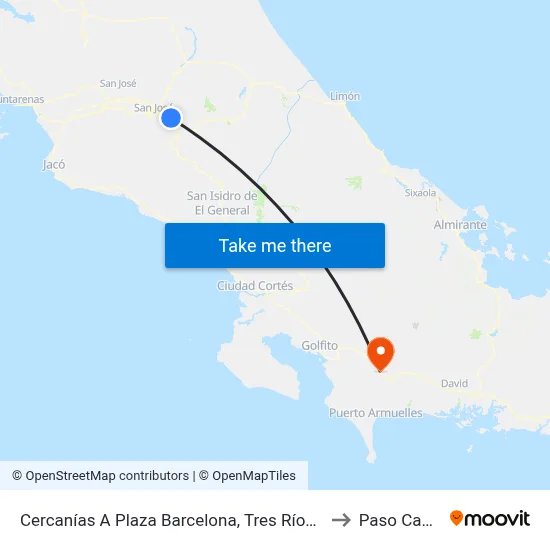 Cercanías A Plaza Barcelona, Tres Ríos La Unión to Paso Canoas map