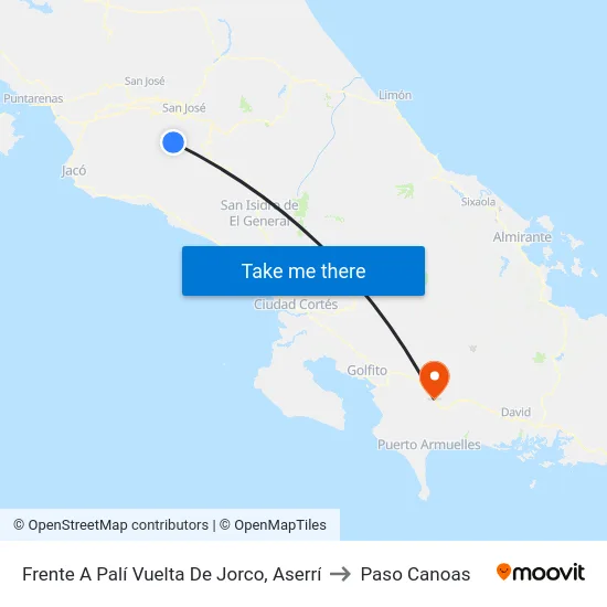 Frente A Palí Vuelta De Jorco, Aserrí to Paso Canoas map