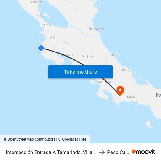 Intersección Entrada A Tamarindo, Villareal Santa Cruz to Paso Canoas map