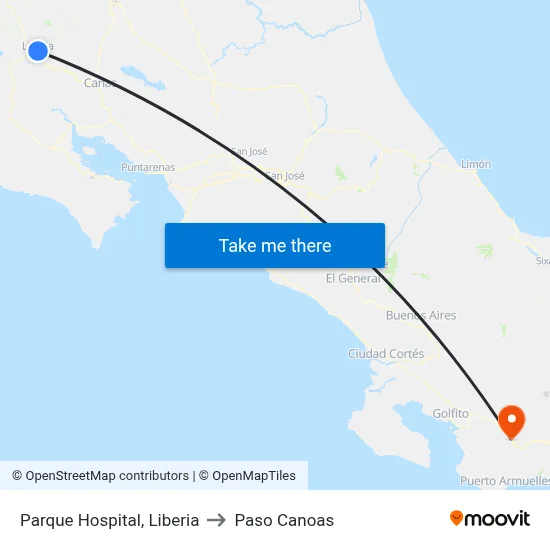 Parque Hospital, Liberia to Paso Canoas map