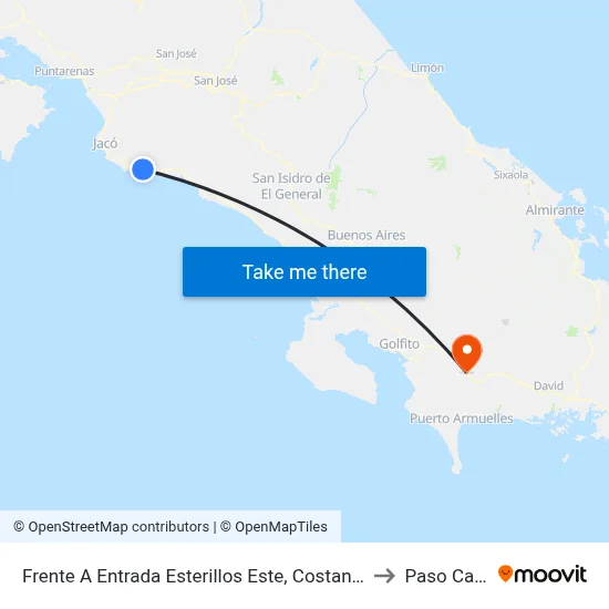 Frente A Entrada Esterillos Este, Costanera Sur Parrita to Paso Canoas map