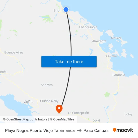 Playa Negra, Puerto Viejo Talamanca to Paso Canoas map