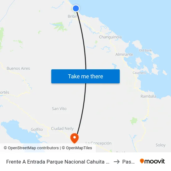 Frente A Entrada Parque Nacional Cahuita Sector Puerto Vargas, Corredor Caribe Talamanca to Paso Canoas map