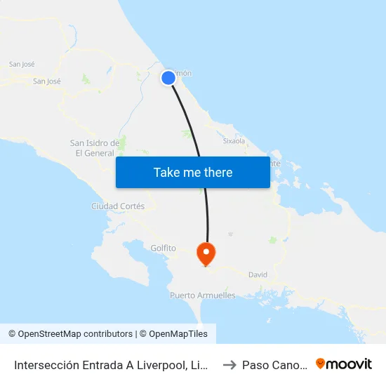 Intersección Entrada A Liverpool, Limón to Paso Canoas map