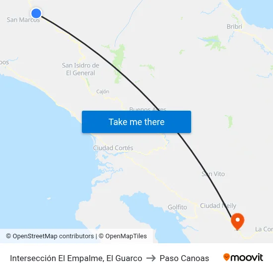 Intersección El Empalme, El Guarco to Paso Canoas map