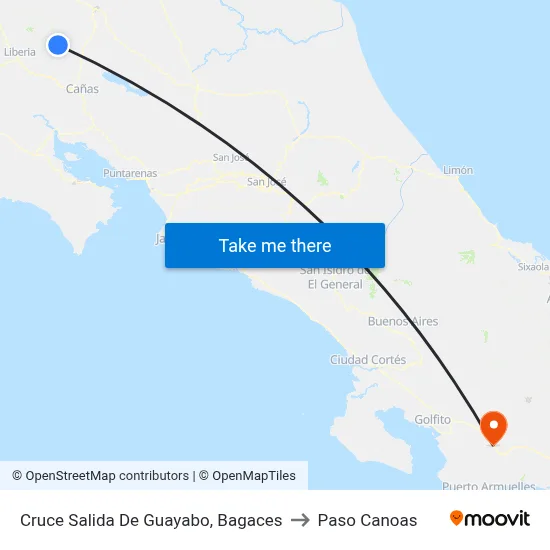 Cruce Salida De Guayabo, Bagaces to Paso Canoas map