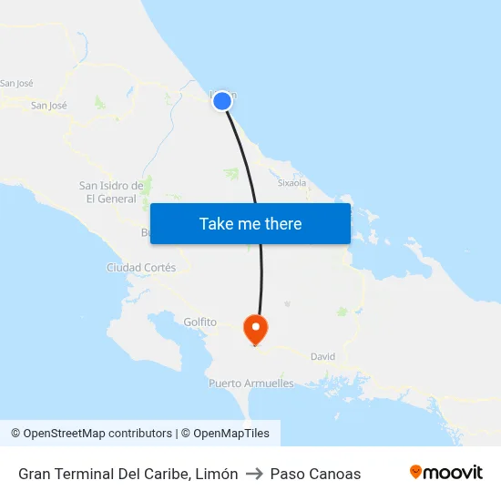 Gran Terminal Del Caribe, Limón to Paso Canoas map