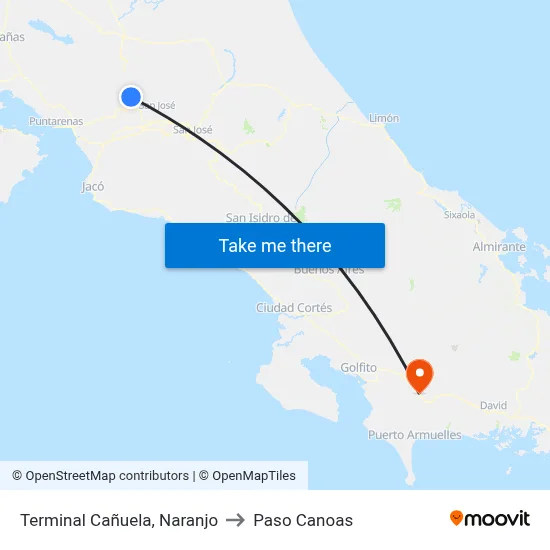 Terminal Cañuela, Naranjo to Paso Canoas map