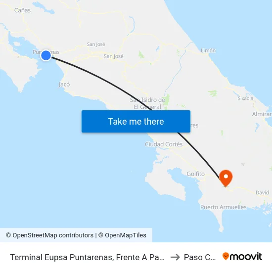 Terminal Eupsa Puntarenas, Frente A Paseo De Los Turistas to Paso Canoas map