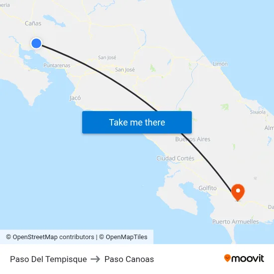 Paso Del Tempisque to Paso Canoas map