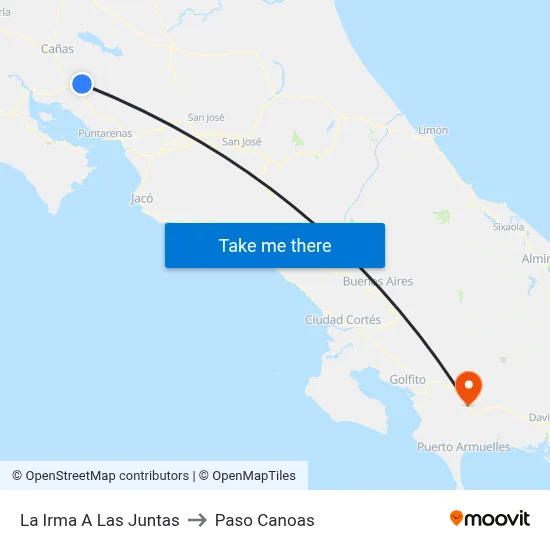 La Irma A Las Juntas to Paso Canoas map