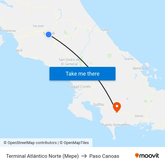 Terminal Atlántico Norte (Mepe) to Paso Canoas map
