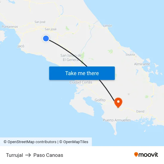 Turrujal to Paso Canoas map