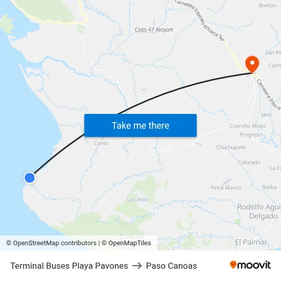 Terminal Buses Playa Pavones to Paso Canoas map