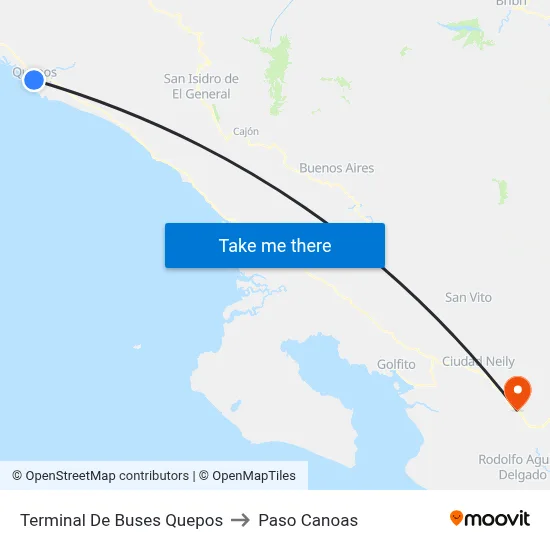 Terminal De Buses Quepos to Paso Canoas map