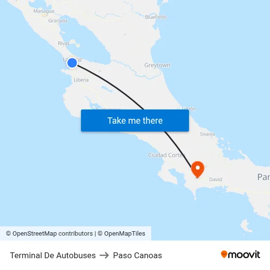 Terminal De Autobuses to Paso Canoas map