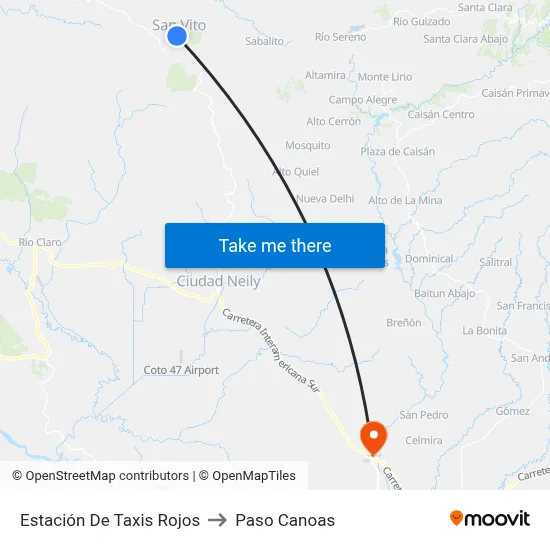 Estación De Taxis Rojos to Paso Canoas map