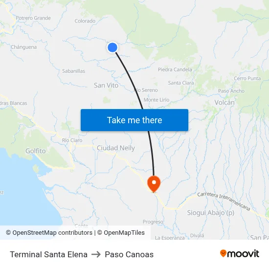 Terminal Santa Elena to Paso Canoas map