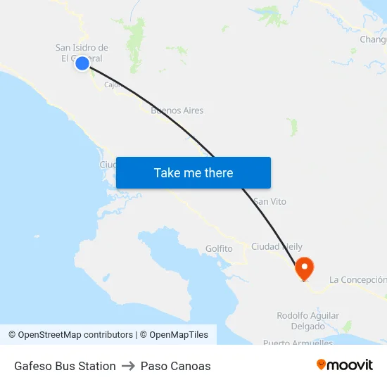 Gafeso Bus Station to Paso Canoas map
