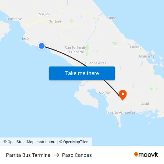 Parrita Bus Terminal to Paso Canoas map