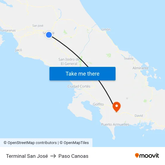 Terminal San José to Paso Canoas map