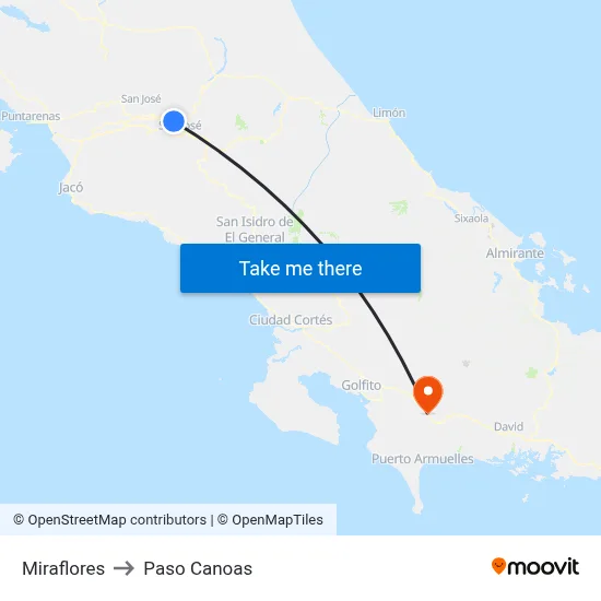 Miraflores to Paso Canoas map