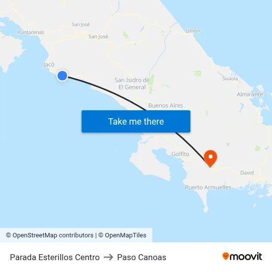 Parada Esterillos Centro to Paso Canoas map