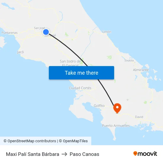 Maxi Palí Santa Bárbara to Paso Canoas map