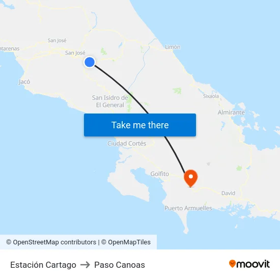 Estación Cartago to Paso Canoas map