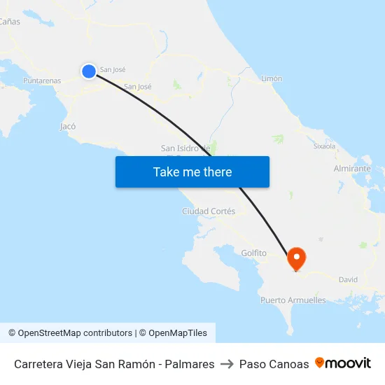 Carretera Vieja San Ramón - Palmares to Paso Canoas map