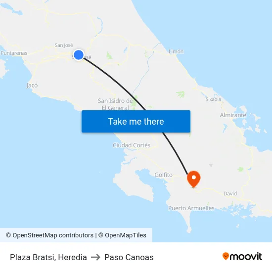 Plaza Bratsi, Heredia to Paso Canoas map
