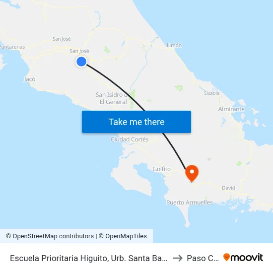 Escuela Prioritaria Higuito, Urb. Santa Barbara De Desamparados to Paso Canoas map