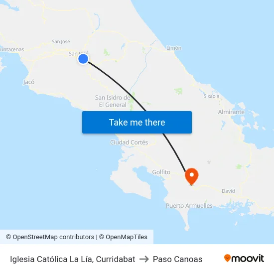 Iglesia Católica La Lía, Curridabat to Paso Canoas map