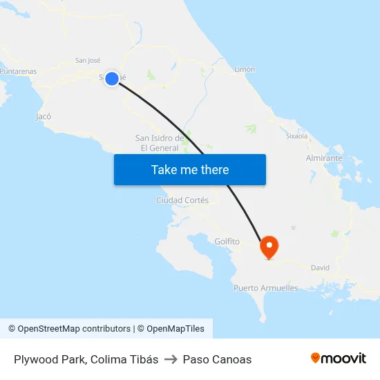 Plywood Park, Colima Tibás to Paso Canoas map