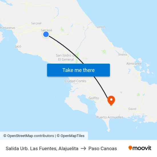 Salida Urb. Las Fuentes, Alajuelita to Paso Canoas map