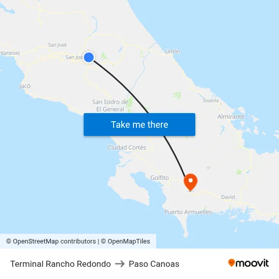 Terminal Rancho Redondo to Paso Canoas map