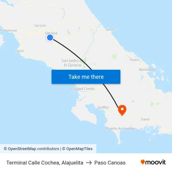 Terminal Calle Cochea, Alajuelita to Paso Canoas map