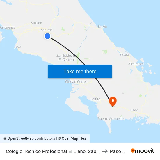 Colegio Técnico Profesional El Llano, Sabanillas De Desamparados to Paso Canoas map