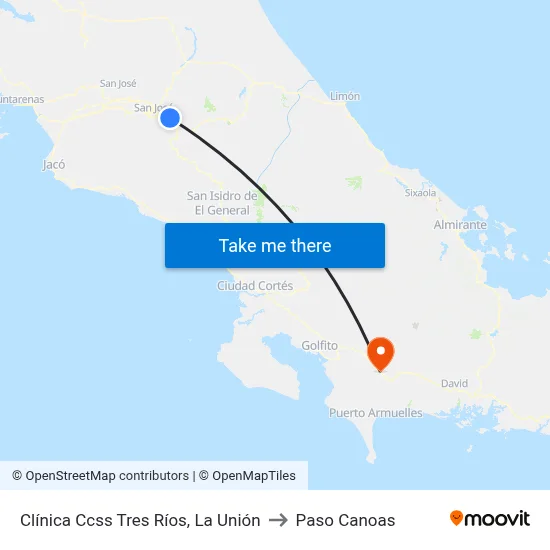 Clínica Ccss Tres Ríos, La Unión to Paso Canoas map