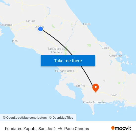 Fundatec Zapote, San José to Paso Canoas map