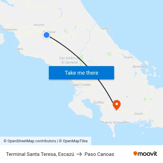 Terminal Santa Teresa, Escazú to Paso Canoas map