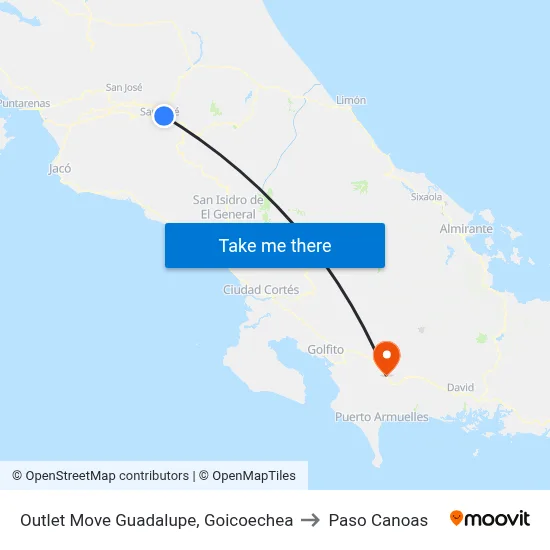 Outlet Move Guadalupe, Goicoechea to Paso Canoas map