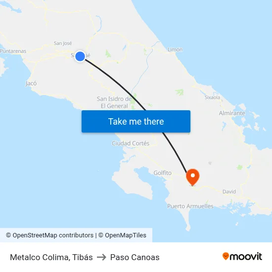 Metalco Colima, Tibás to Paso Canoas map