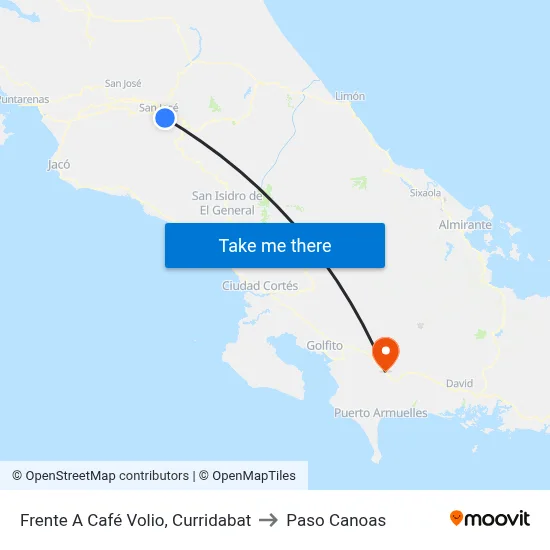 Frente A Café Volio, Curridabat to Paso Canoas map