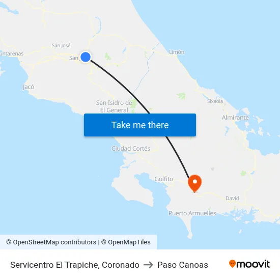 Servicentro El Trapiche, Coronado to Paso Canoas map