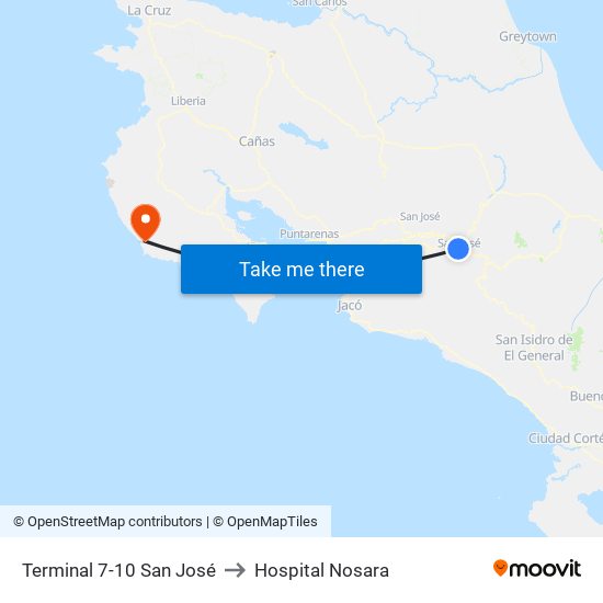 Terminal 7-10 San José to Hospital Nosara map