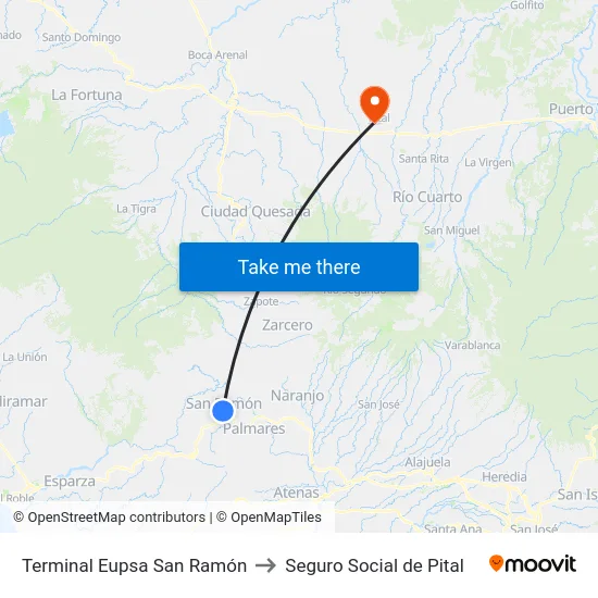 Terminal Eupsa San Ramón to Seguro Social de Pital map