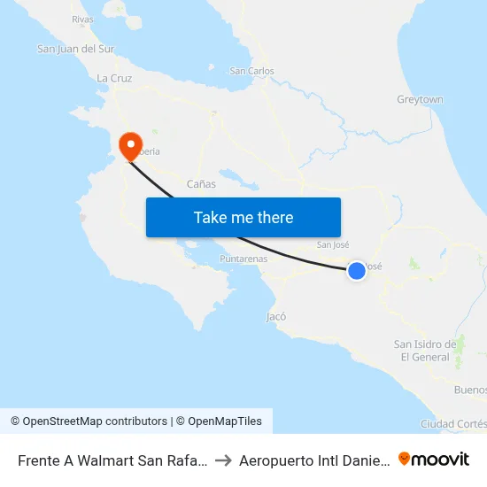 Frente A Walmart San Rafael, Escazú to Aeropuerto Intl Daniel Oduber map