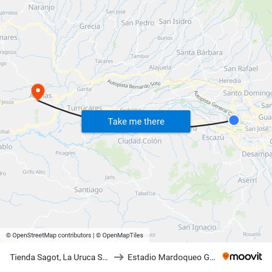 Tienda Sagot, La Uruca San José to Estadio Mardoqueo González map