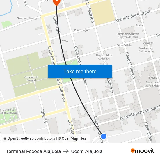 Terminal Fecosa Alajuela to Ucem Alajuela map